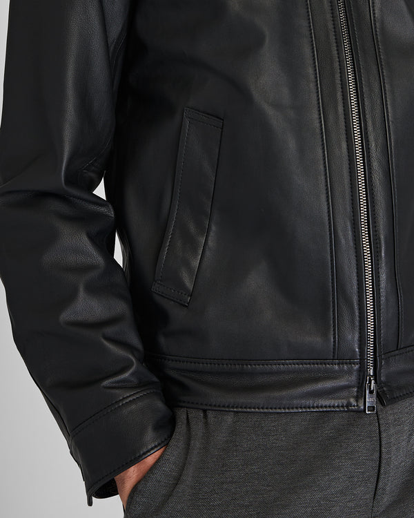 Club Monaco Leather Zip Jacket Black