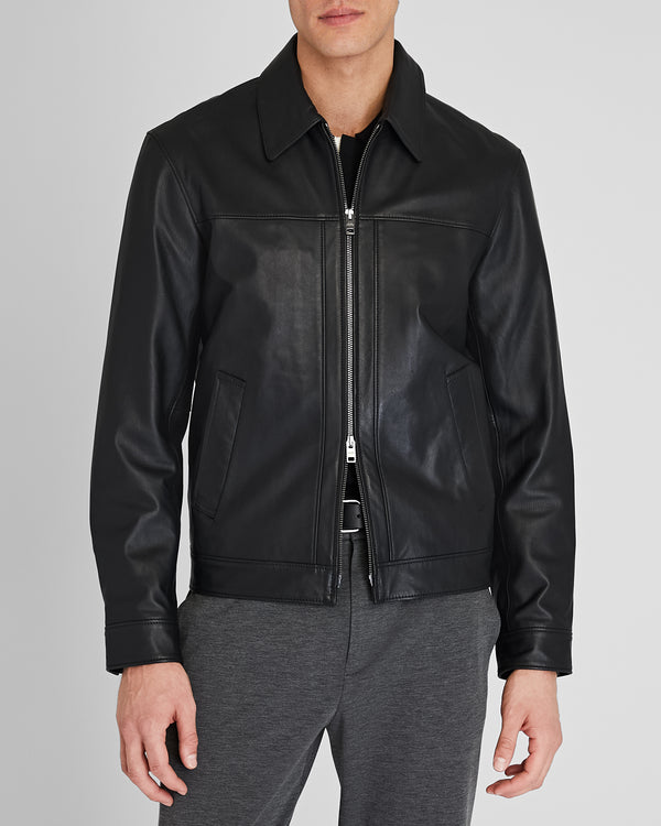 club monaco Leather Zip Jacket Black