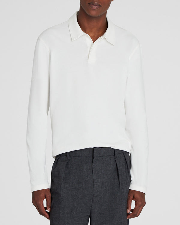 club monaco Long-Sleeve Brushed Cotton Polo Cream