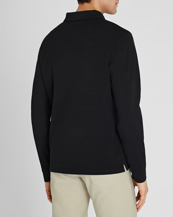 Club Monaco Long Sleeve Clean Piqué Polo Black