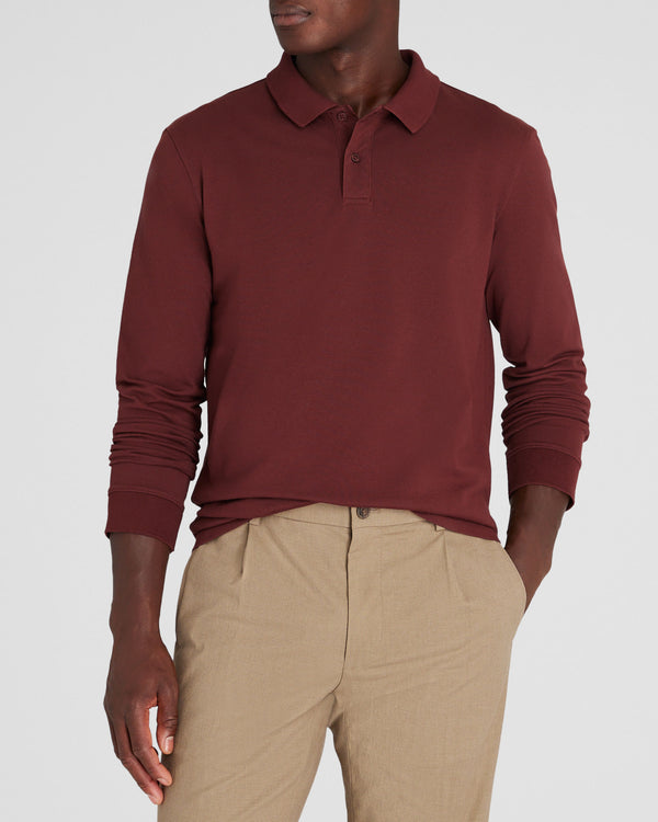 club monaco Long Sleeve Clean Piqué Polo Burgundy