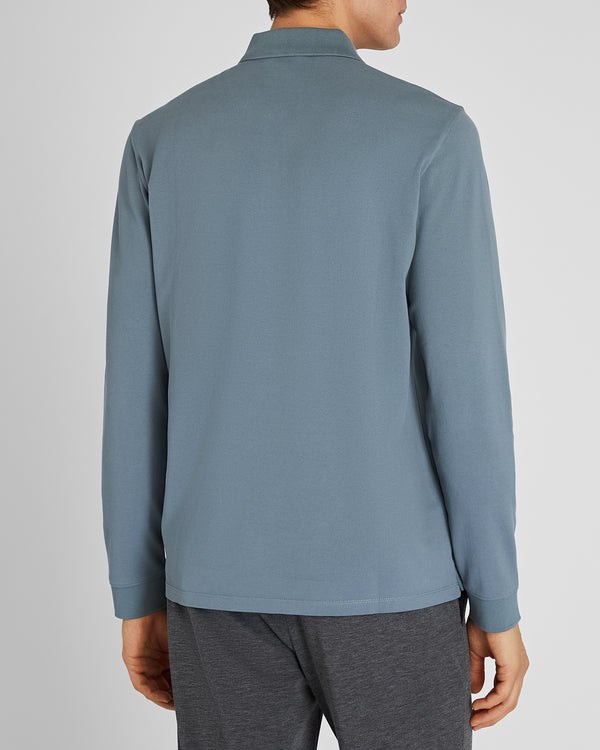 Club Monaco Long Sleeve Clean Piqué Polo Sea Glass