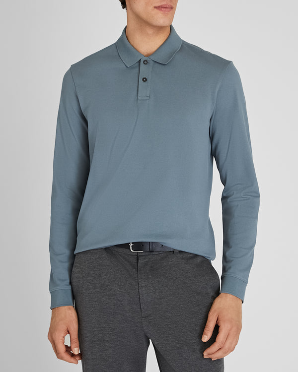 club monaco Long Sleeve Clean Piqué Polo Sea Glass