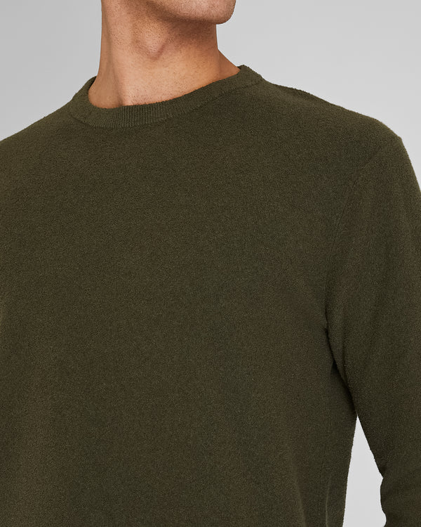 Club Monaco Long-Sleeve Micro Bouclé Sweater Olive