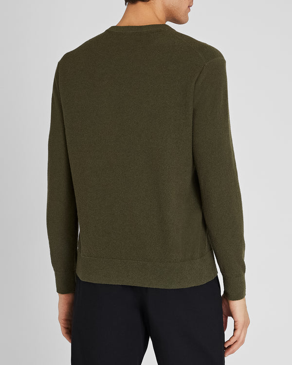 Club Monaco Long-Sleeve Micro Bouclé Sweater Olive