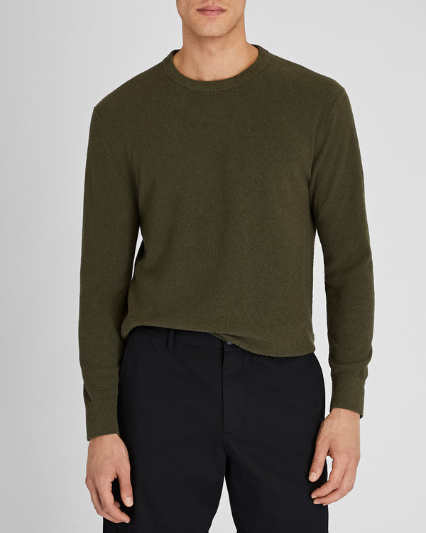 club monaco Long-Sleeve Micro Bouclé Sweater Olive