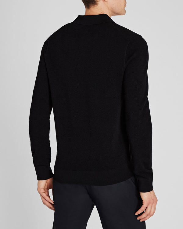Club Monaco Long-Sleeve Stitch Wool Polo Black