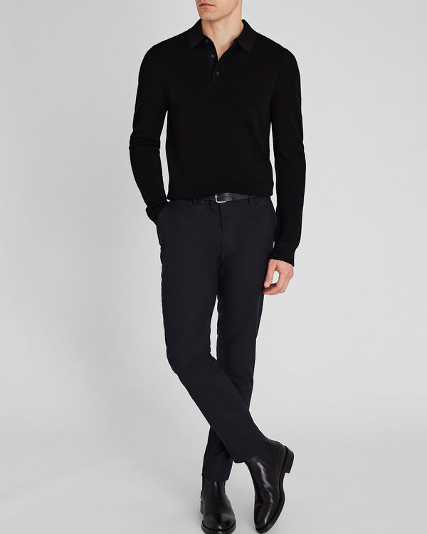 Club Monaco Long-Sleeve Stitch Wool Polo Black