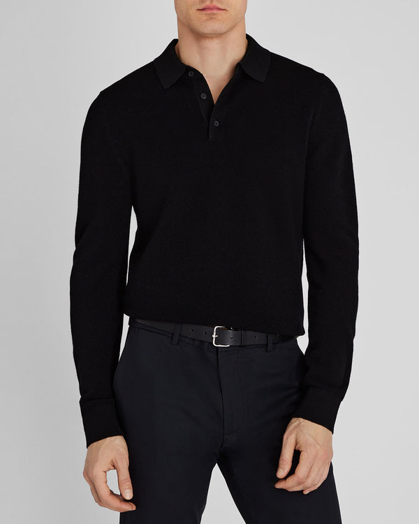 club monaco Long-Sleeve Stitch Wool Polo Black