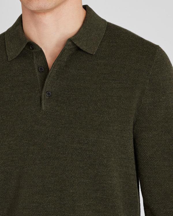 Club Monaco Long-Sleeve Stitch Wool Polo Olive