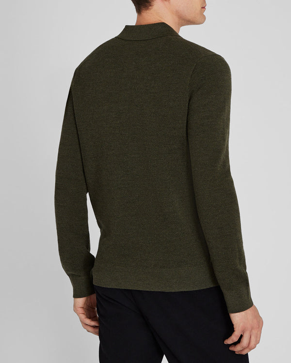 Club Monaco Long-Sleeve Stitch Wool Polo Olive