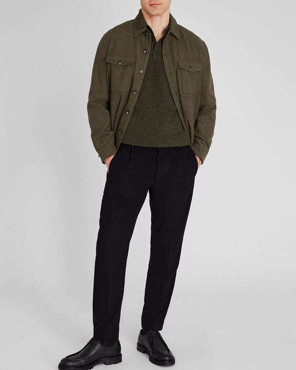 Club Monaco Long-Sleeve Stitch Wool Polo Olive