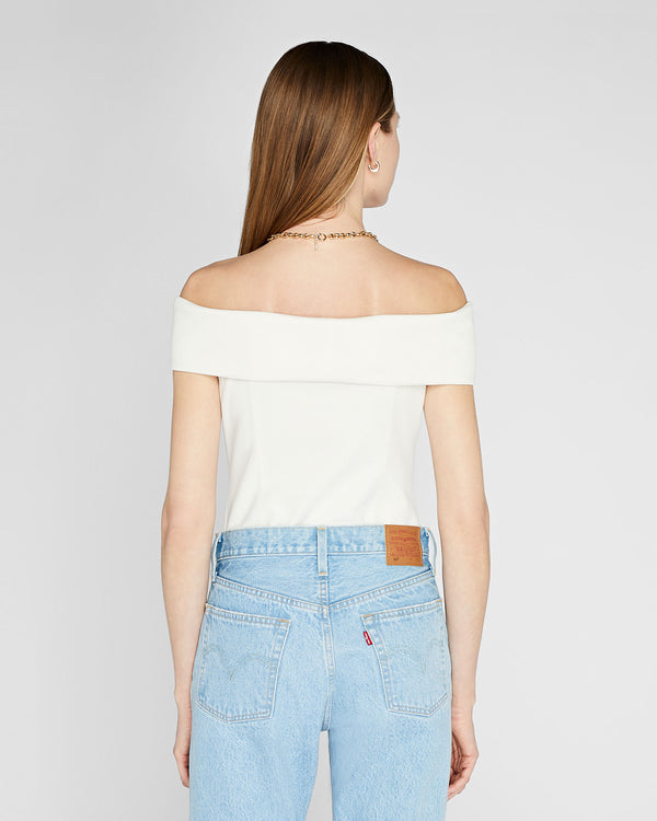Club Monaco Luxe Crepe Off-The-Shoulder Top White
