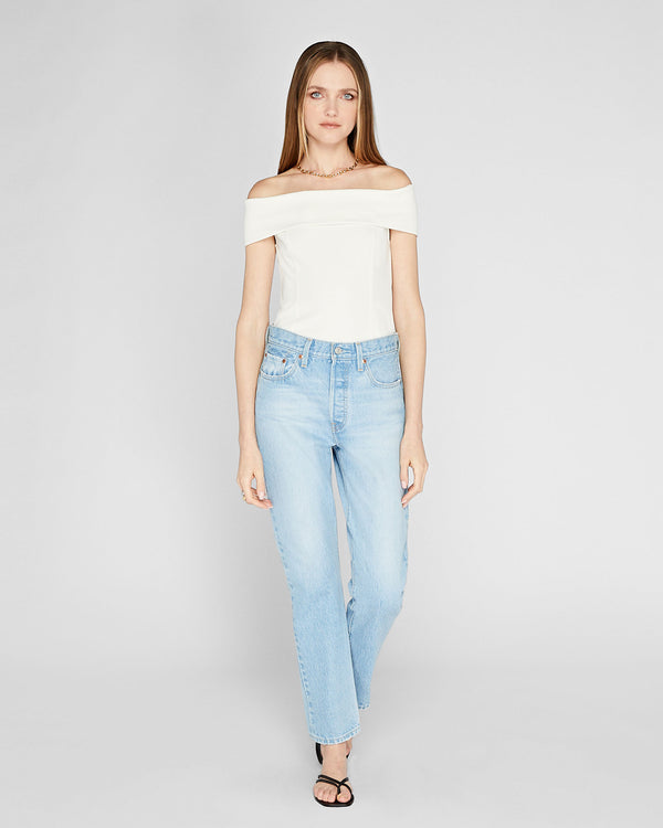 Club Monaco Luxe Crepe Off-The-Shoulder Top White