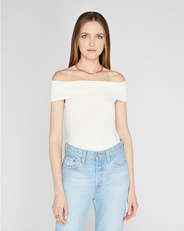 club monaco Luxe Crepe Off-The-Shoulder Top White