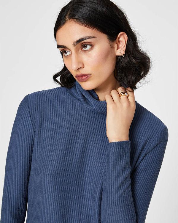 Club Monaco Meredy Rib-Knit Turtleneck Top Navy
