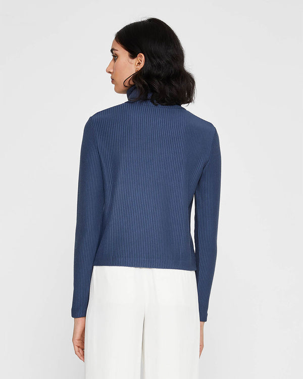 Club Monaco Meredy Rib-Knit Turtleneck Top Navy