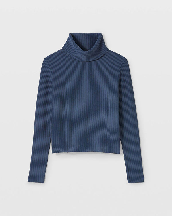Club Monaco Meredy Rib-Knit Turtleneck Top Navy