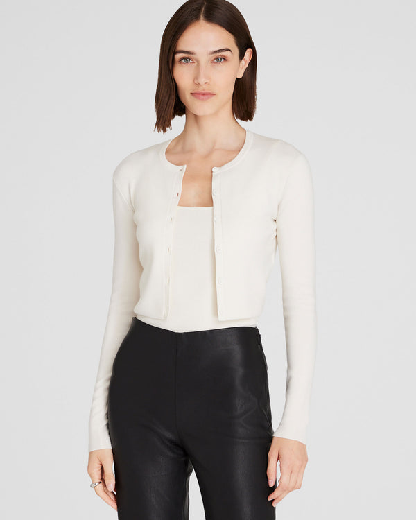 club monaco Merino Rib Cropped Cardigan Ivory