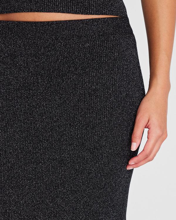 Club Monaco Metallic Ribbed-Knit Midi Skirt Black
