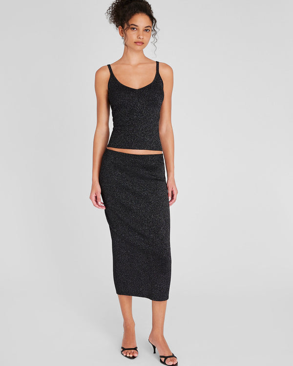 Club Monaco Metallic Ribbed-Knit Midi Skirt Black