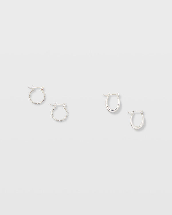 club monaco Mini Twist Hoop Set Silver