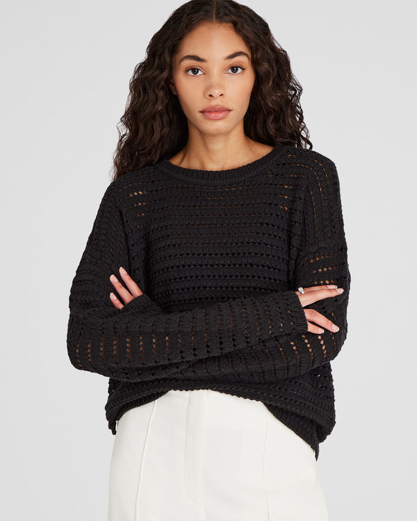 club monaco Mixed-Yarn Open-Stitch Sweater Black