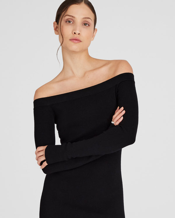 Club Monaco Off-The-Shoulder Sweater Dress Black