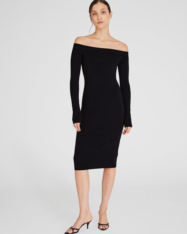Club Monaco Off-The-Shoulder Sweater Dress Black