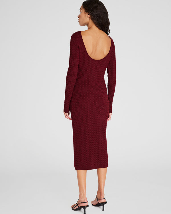 Club Monaco Open Back Cable-Knit Midi Dress Maroon