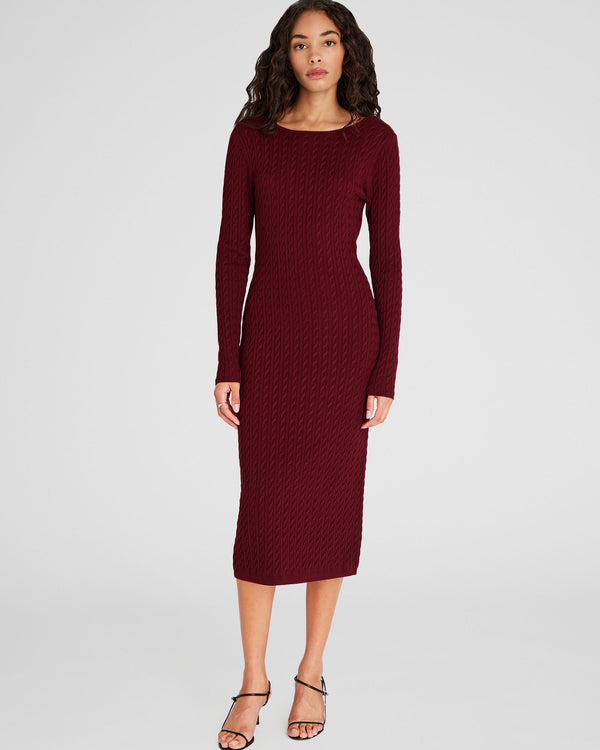 Club Monaco Open Back Cable-Knit Midi Dress Maroon
