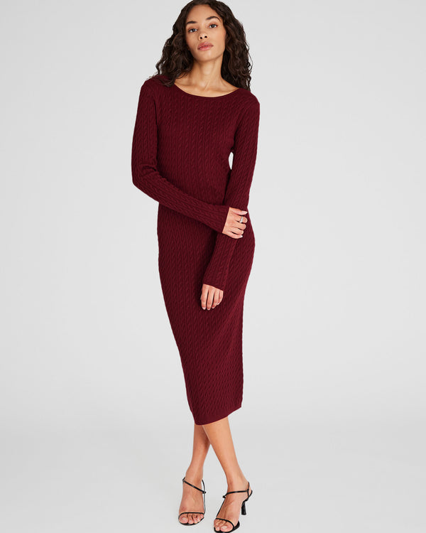club monaco Open Back Cable-Knit Midi Dress Maroon