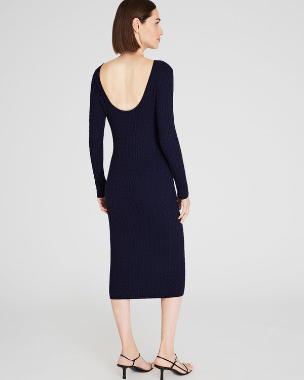 Club Monaco Open Back Cable-Knit Midi Dress Navy