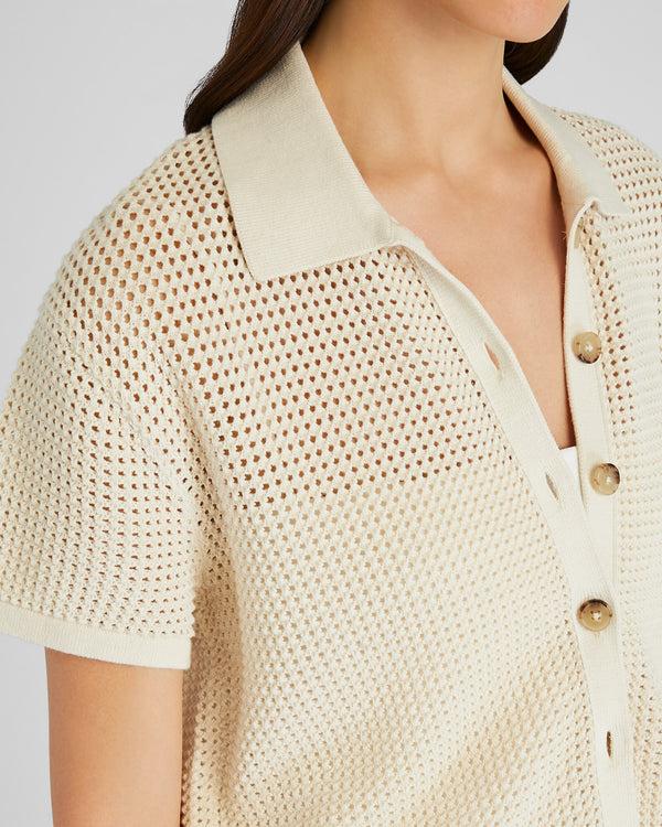 Club Monaco Open Stitch Button-Down Sweater Ivory