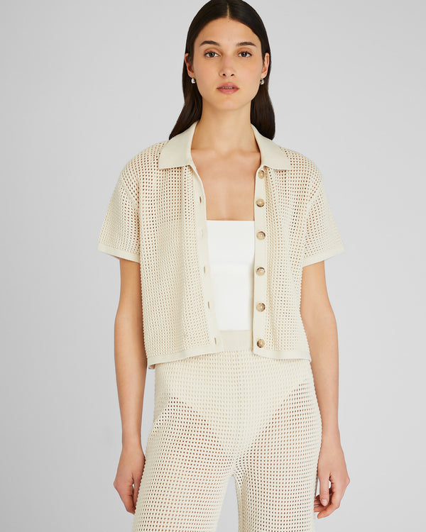 club monaco Open Stitch Button-Down Sweater Ivory