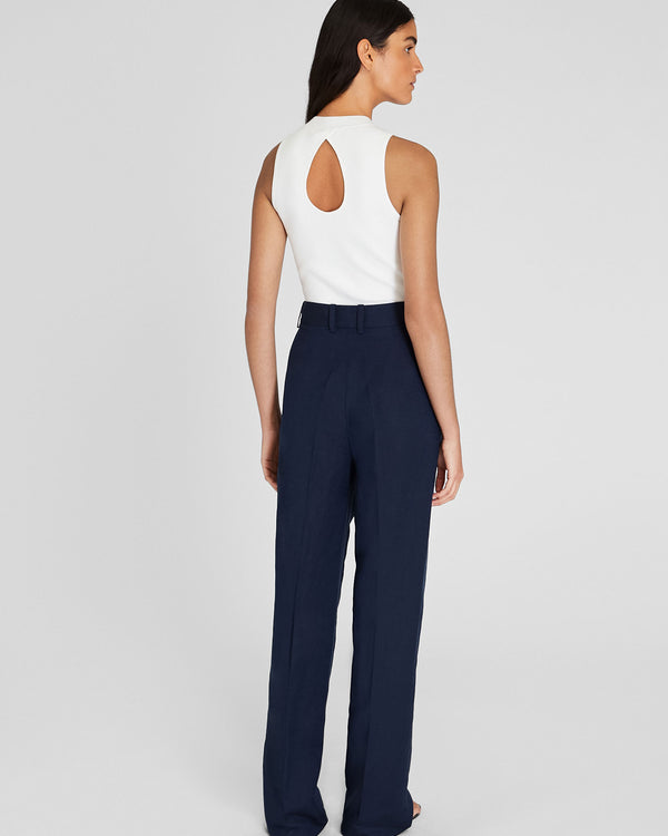 Club Monaco Pleated Linen Blend Trouser Navy