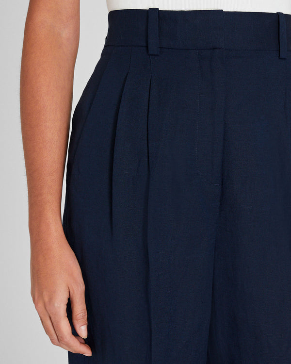 Club Monaco Pleated Linen Blend Trouser Navy
