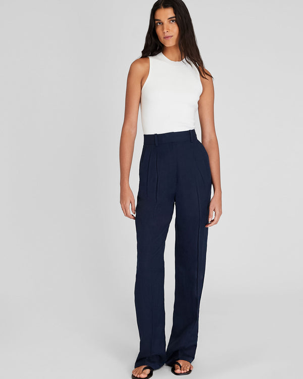 Club Monaco Pleated Linen Blend Trouser Navy