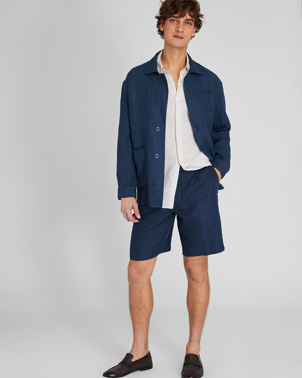 club monaco Pleated Linen Short Navy Base