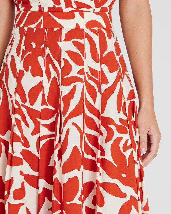 Club Monaco Printed Midi Box Pleat Skirt Ruby Wine
