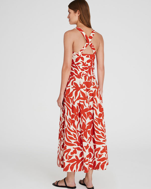 Club Monaco Printed Midi Box Pleat Skirt Ruby Wine