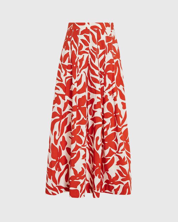 Club Monaco Printed Midi Box Pleat Skirt Ruby Wine