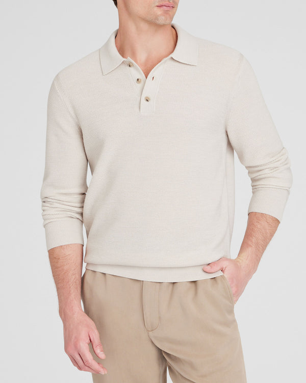 club monaco Refined Textured Wool Polo Cream
