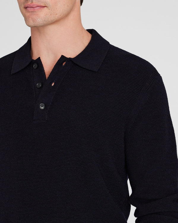 Club Monaco Refined Textured Wool Polo Navy