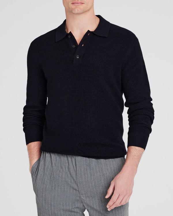 club monaco Refined Textured Wool Polo Navy