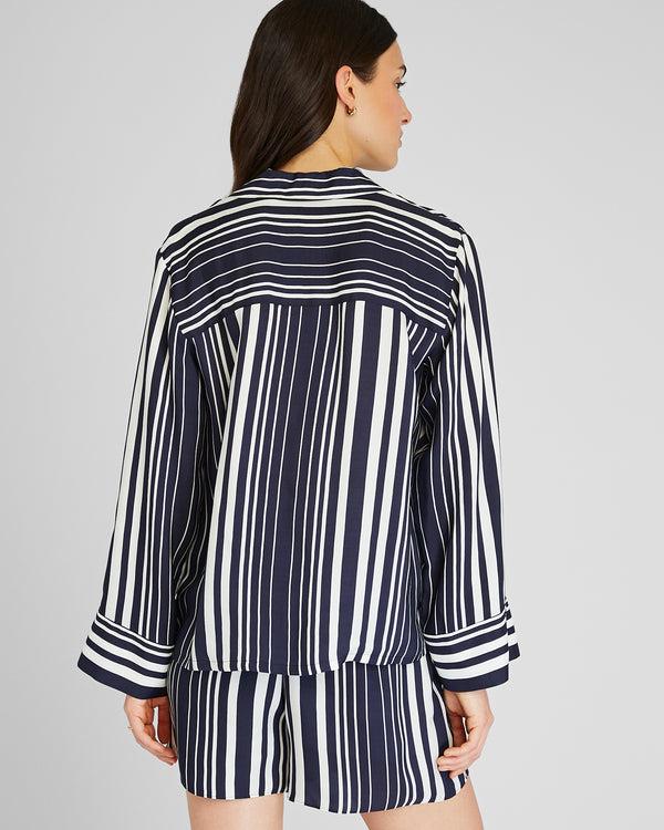Club Monaco Relaxed Resort Shirt Navy White Stripe