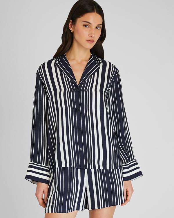 club monaco Relaxed Resort Shirt Navy White Stripe