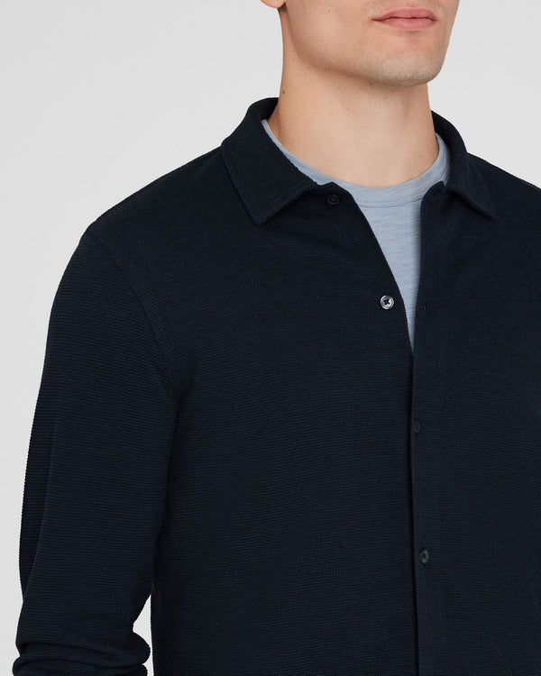 Club Monaco Relaxed Waffle Knit Shirt Blue