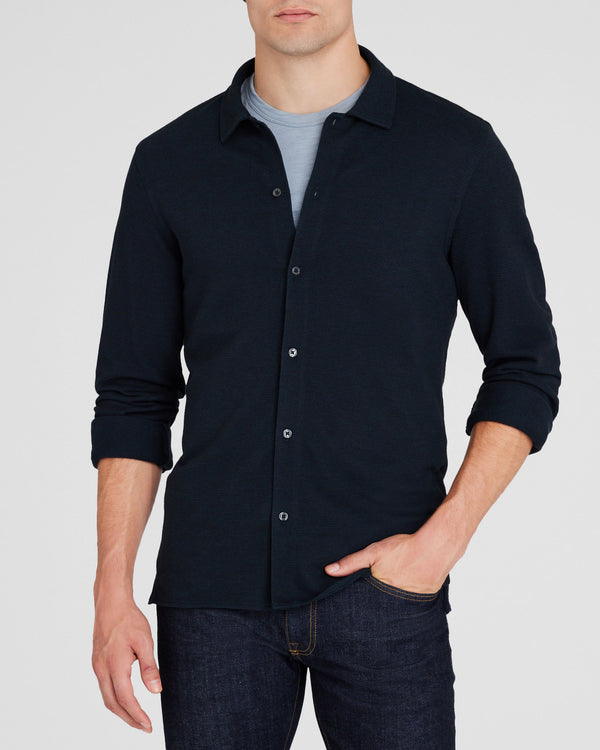 club monaco Relaxed Waffle Knit Shirt Blue