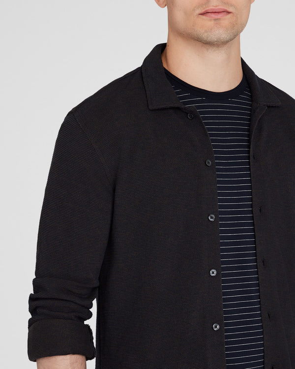 Club Monaco Relaxed Waffle Knit Shirt Brown Mix